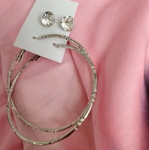 NEW legant Silver Hoop Earrings and Stud Set